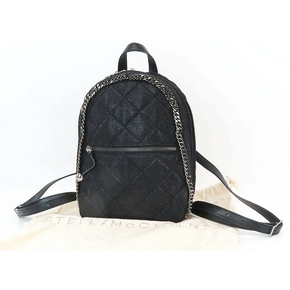 Stella McCartney Black Quilted Backpack with Silver Chain main image 9